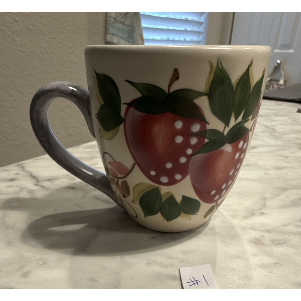 Nantucket Home Ceramic Fruit Coffee Mug Gray Handle Microwave & Dishwasher Safe